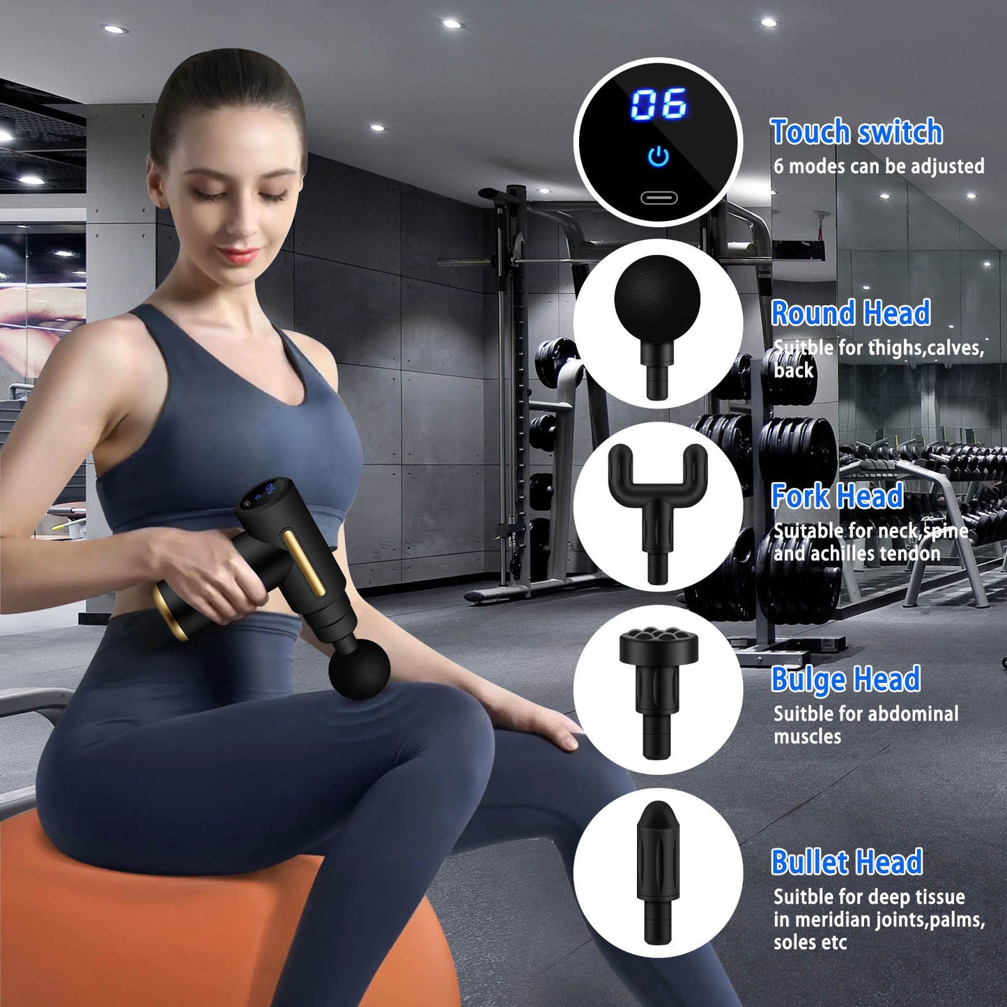 1pc Rechargeable Portable Massage Gun with LED Touch Screen, 4 Interchangeable Heads, USB Charging, 800mAh Lithium Battery - Deep Tissue Percussion Massager for Muscle Relief, Fitness & Recovery, Ideal Gift for Men & Women