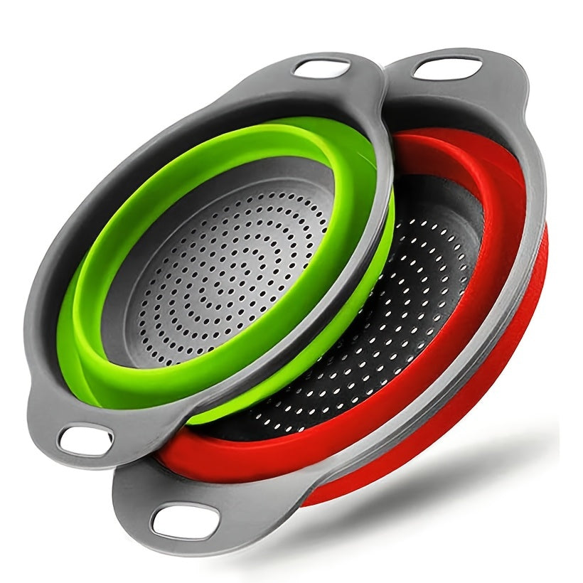 1/2 piece of circular blue suit foldable silicone kitchen drop funnel - a large, a small, very suitable for drain pasta, vegetables and fruits (green, red, blue) Kitchen Accessories