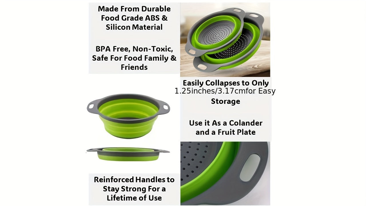 1/2 piece of circular blue suit foldable silicone kitchen drop funnel - a large, a small, very suitable for drain pasta, vegetables and fruits (green, red, blue) Kitchen Accessories