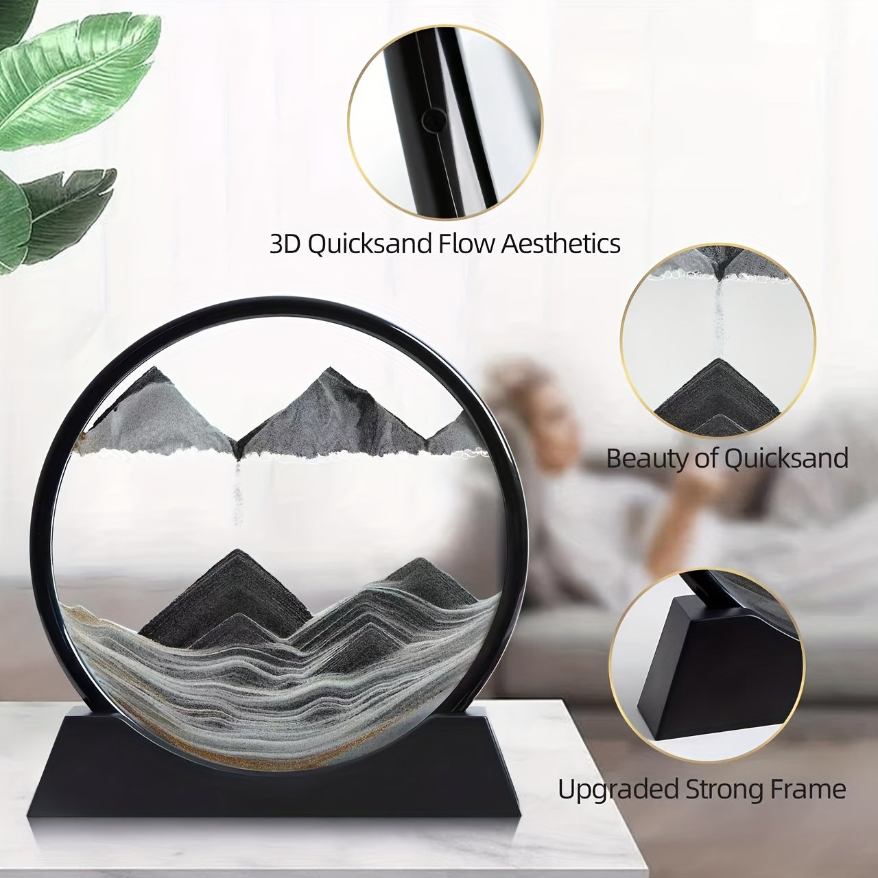 Dynamic Sand Art Moving Liquid Sand Picture, 3D Deep Sea Sandscape in Round Glass Frame, Uncharged Motion Sand Art Decor, 7-Inch Set of 1, No Battery Required