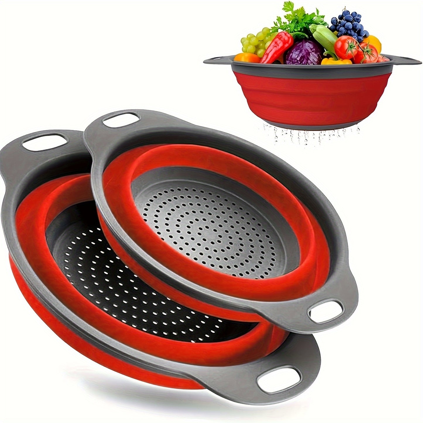 1/2 piece of circular blue suit foldable silicone kitchen drop funnel - a large, a small, very suitable for drain pasta, vegetables and fruits (green, red, blue) Kitchen Accessories