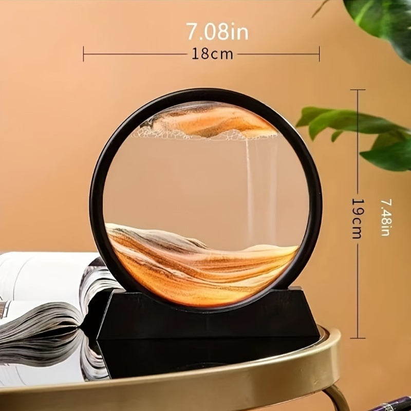 Dynamic Sand Art Moving Liquid Sand Picture, 3D Deep Sea Sandscape in Round Glass Frame, Uncharged Motion Sand Art Decor, 7-Inch Set of 1, No Battery Required
