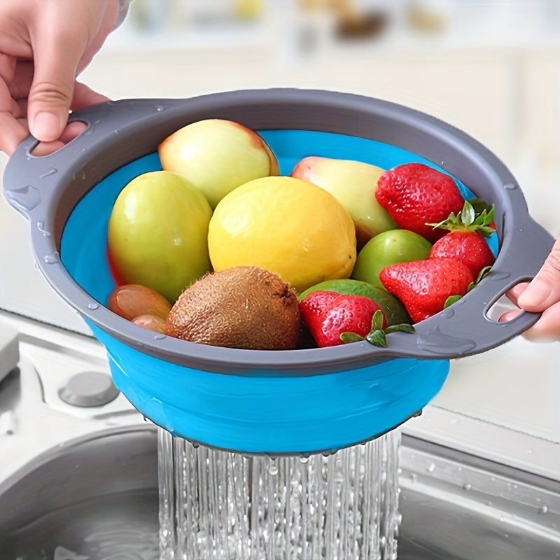 1/2 piece of circular blue suit foldable silicone kitchen drop funnel - a large, a small, very suitable for drain pasta, vegetables and fruits (green, red, blue) Kitchen Accessories
