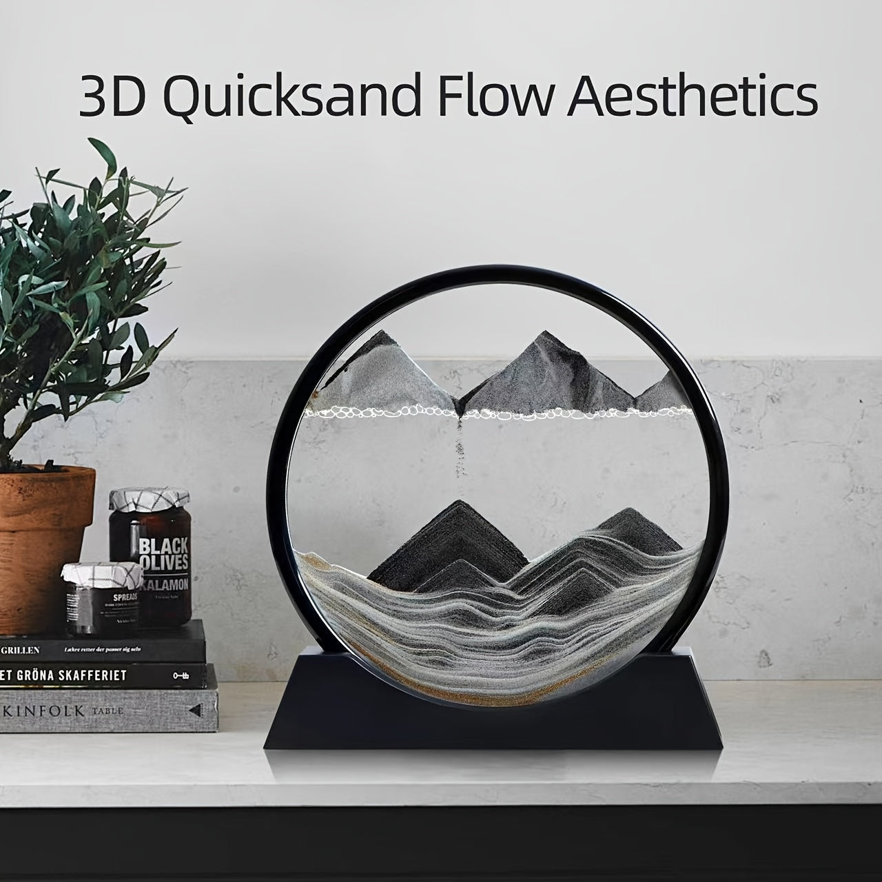 Dynamic Sand Art Moving Liquid Sand Picture, 3D Deep Sea Sandscape in Round Glass Frame, Uncharged Motion Sand Art Decor, 7-Inch Set of 1, No Battery Required