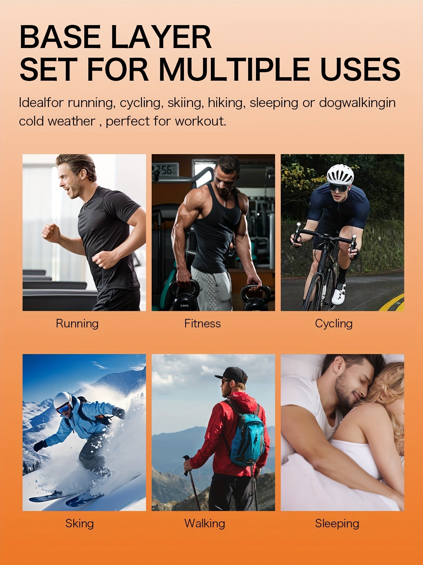 2 Pieces Men's Stylish Orange Tech Style Line Pattern Thermal Underwear Set - Long Sleeve Top And Pants, Fleece Lined, High Elasticity, Moisture-Wicking, Perfect For Cold Weather, Outdoor Sports, Skiing, And Mountaineering