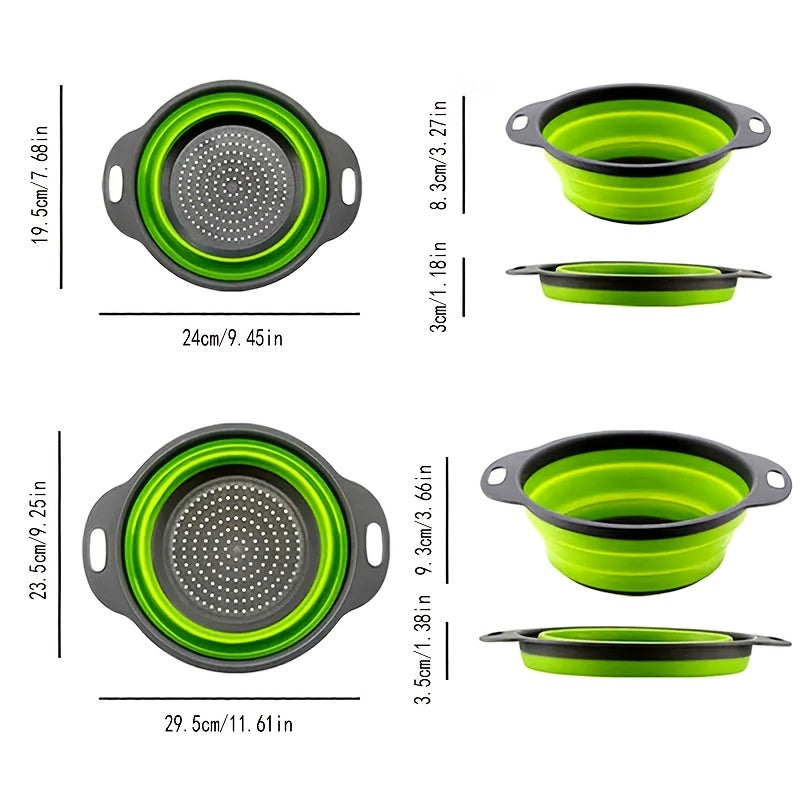 1/2 piece of circular blue suit foldable silicone kitchen drop funnel - a large, a small, very suitable for drain pasta, vegetables and fruits (green, red, blue) Kitchen Accessories
