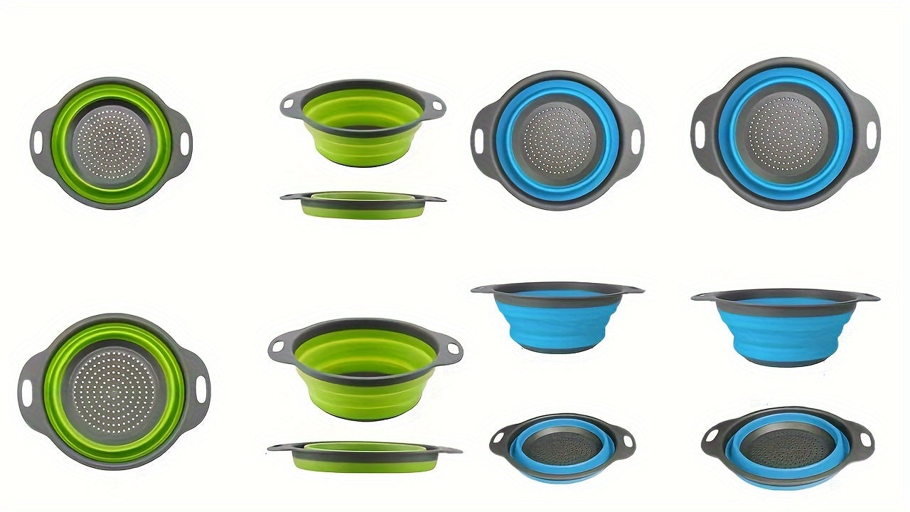 1/2 piece of circular blue suit foldable silicone kitchen drop funnel - a large, a small, very suitable for drain pasta, vegetables and fruits (green, red, blue) Kitchen Accessories
