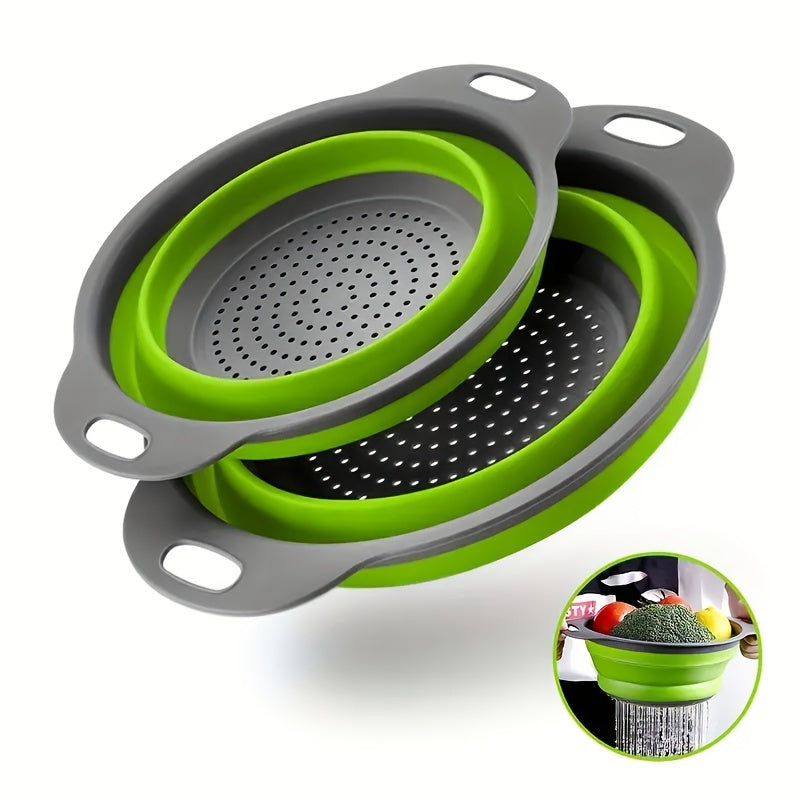 1/2 piece of circular blue suit foldable silicone kitchen drop funnel - a large, a small, very suitable for drain pasta, vegetables and fruits (green, red, blue) Kitchen Accessories