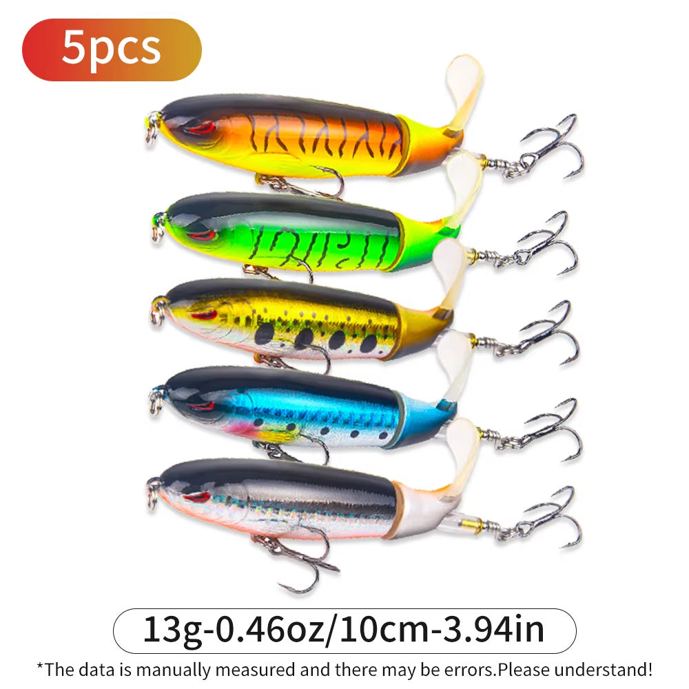 5 Stück 1Set 13g 10cm Top Wasser Bleistift Angel köder harten Köder mit schwimmendem rotierenden Schwanz für Bass forelle Süßwasser Salzwasser