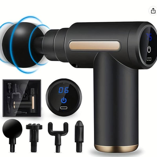 1pc Rechargeable Portable Massage Gun with LED Touch Screen, 4 Interchangeable Heads, USB Charging, 800mAh Lithium Battery - Deep Tissue Percussion Massager for Muscle Relief, Fitness & Recovery, Ideal Gift for Men & Women