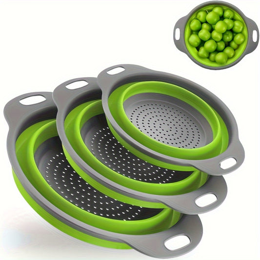 1/2 piece of circular blue suit foldable silicone kitchen drop funnel - a large, a small, very suitable for drain pasta, vegetables and fruits (green, red, blue) Kitchen Accessories
