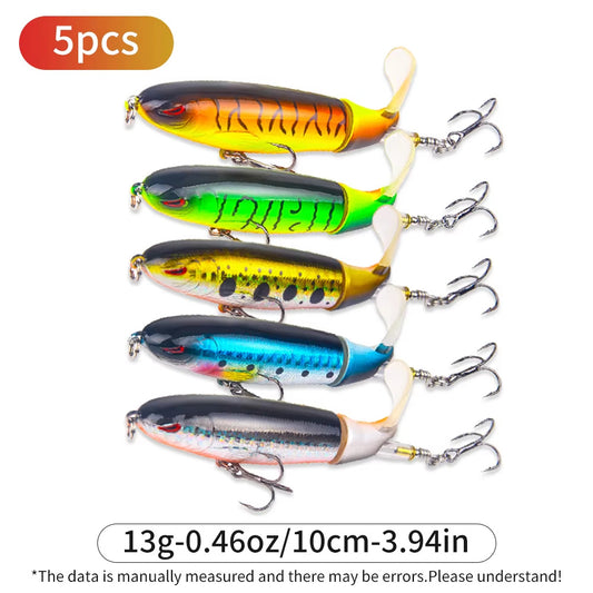 5 Stück 1Set 13g 10cm Top Wasser Bleistift Angel köder harten Köder mit schwimmendem rotierenden Schwanz für Bass forelle Süßwasser Salzwasser